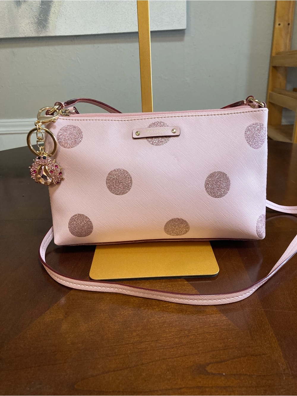 Kate Spade Haven Lane Ramey Retired Blush Pink Polka Dot Crossbody Ladybug Charm - Picture 4 of 14